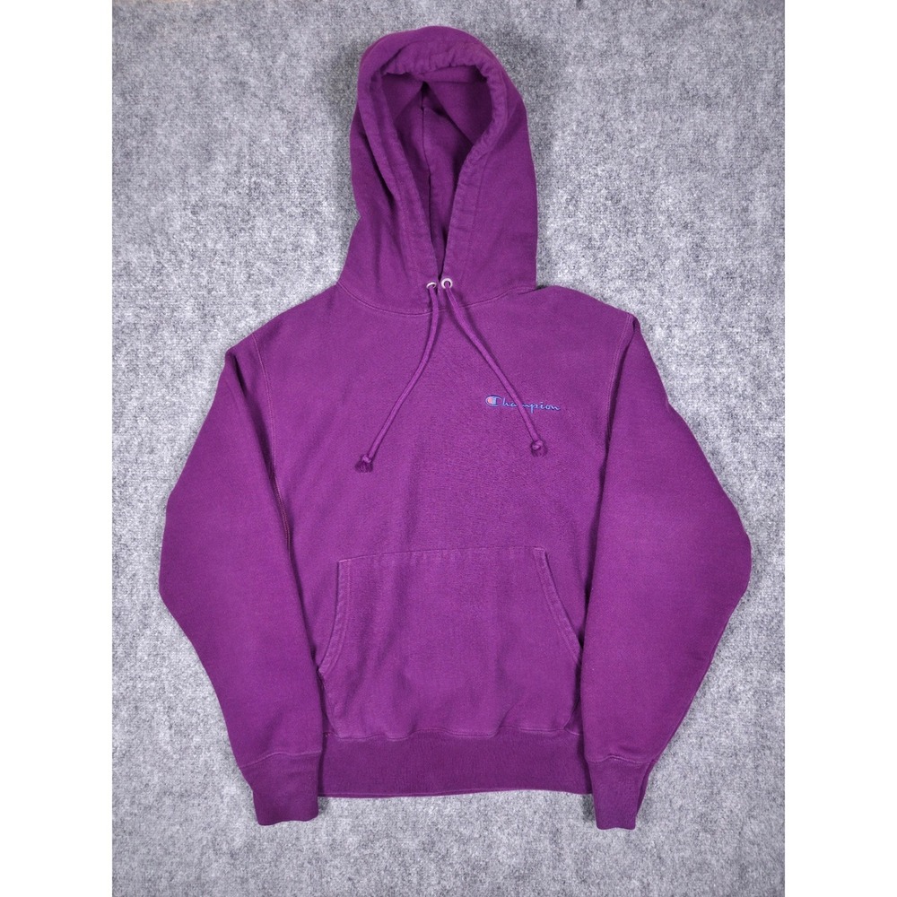 Champion Reverse Weave Hoodie Mens Medium‎ Purple Script Logo GF68 Sweatshirt
